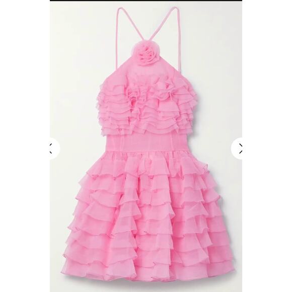 NWT $595 Staud Pink Florian Tiered Ruffle Halter Tulle Organza Minidress Sz 8 - Picture 10 of 16